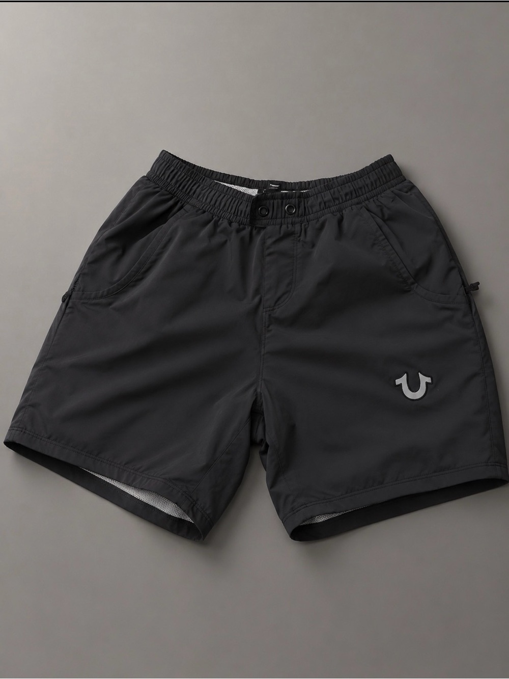 True Religion Charcoal Black Swim Shorts with Horseshoe Logo